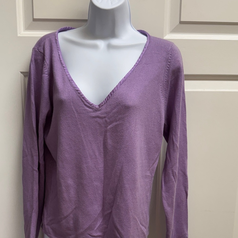 Lavender V-Neck Sweater for Women Silk Cashmere